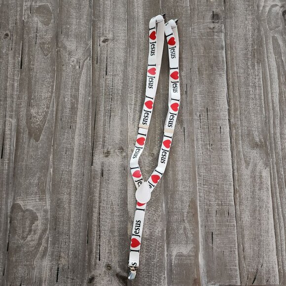 I Love Jesus Adjustable Suspenders White With Red & Black Design Unisex - Picture 8 of 8